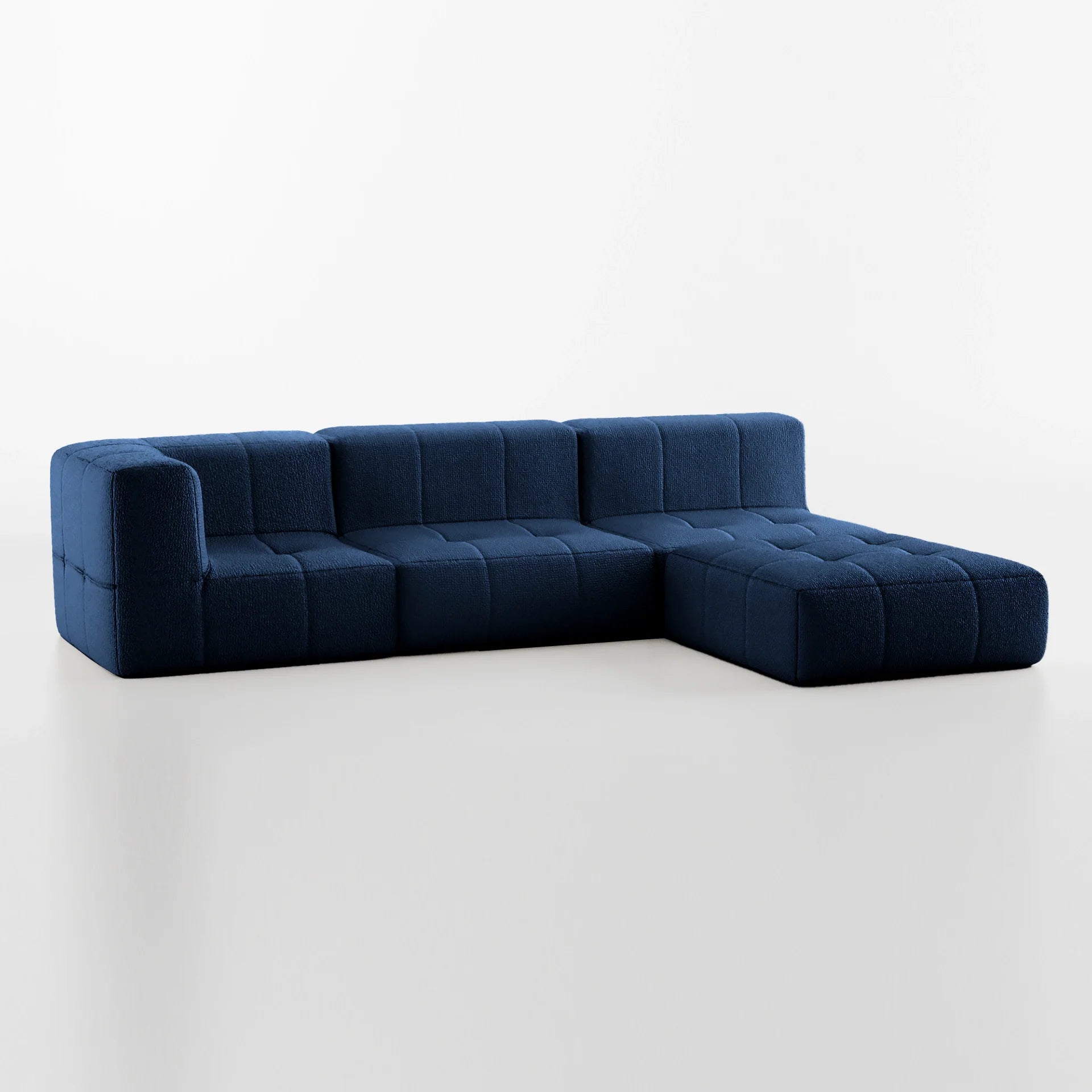 Sofá na Caixa modular 3 lugares em Boucle - 1 Braço com Chaise - Azul Grátis