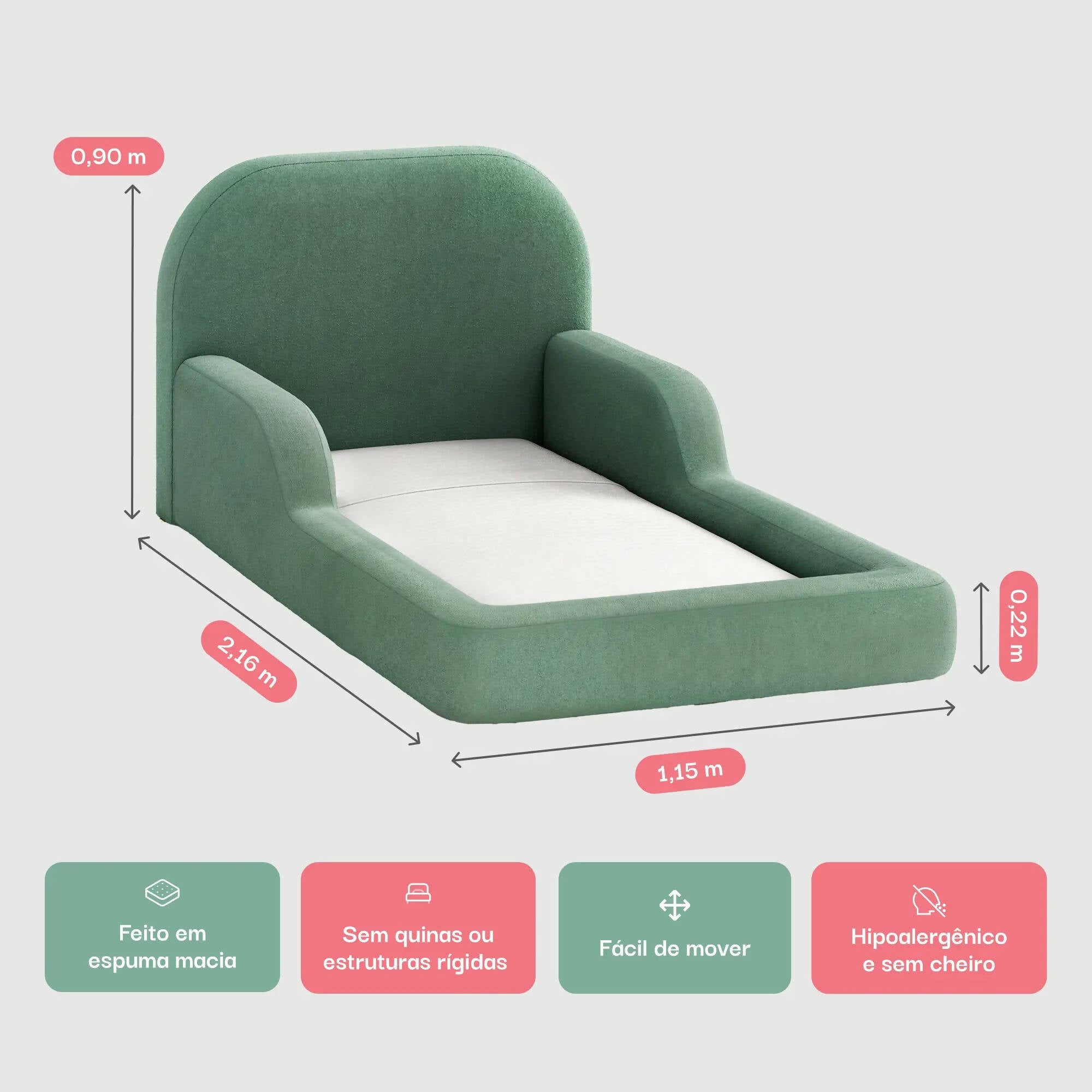 Cama Montessoriana Solteiro - Verde